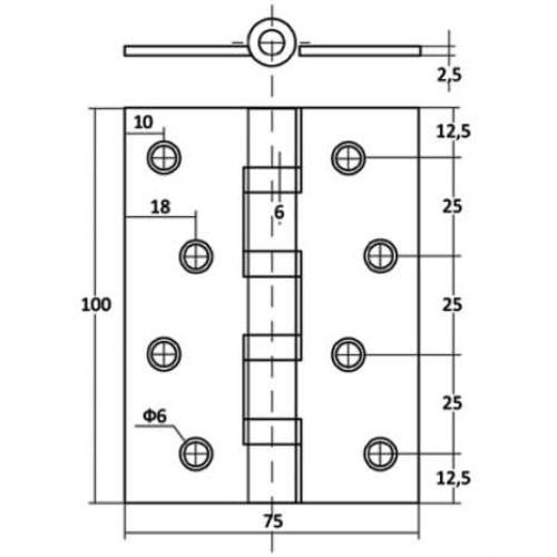 Петля универсальная VЕTTORE 100×75×2.5-4BB MCP (Матовый хром)