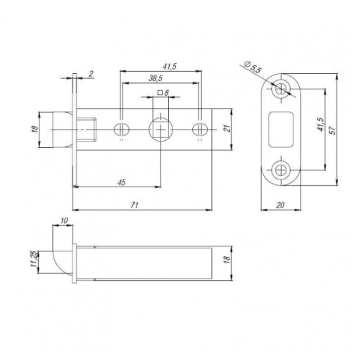 Защелка PLASTPL45-R20 (PL45-R20) (врезная) SN мат. никель тех.упаковка без ответной планки