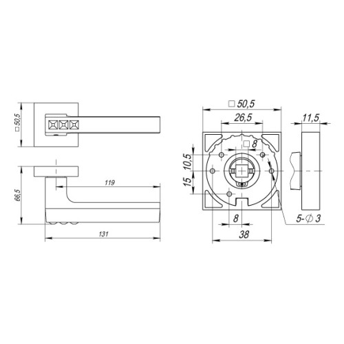 Ручка раздельная K.DM51.CRYSTAL FLASH (CRYSTAL FLASH DM) CP-8 хром