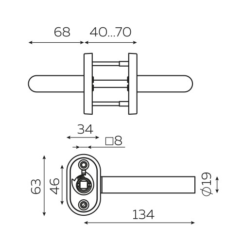 Ручка раздельная R.DSS201-0204P/19 INOX 201 (овальное основание)