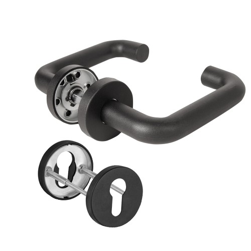 Комплект дверных ручек с накладками под цилиндр FR.DH57.0219 NE (DH-0219 NE) 9x140 мм, BL-24 черный