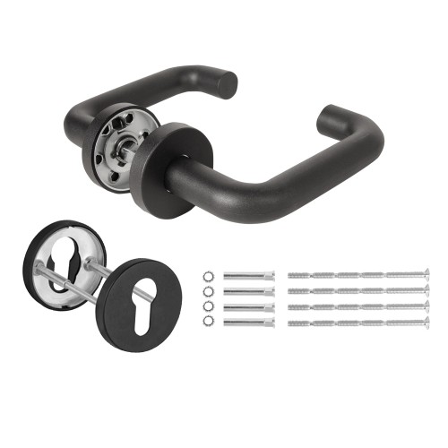 Комплект дверных ручек с накладками под цилиндр FR.DH57.0219 NE (DH-0219 NE) 9x140 мм, BL-24 черный