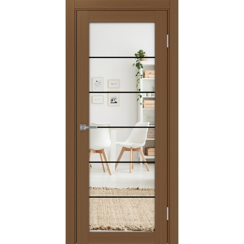 Межкомнатная дверь Турин 501АСС.2 молдинг алюм.чёрн, цвет Орех NL Зеркало/Зеркало, размер 80*200 см.