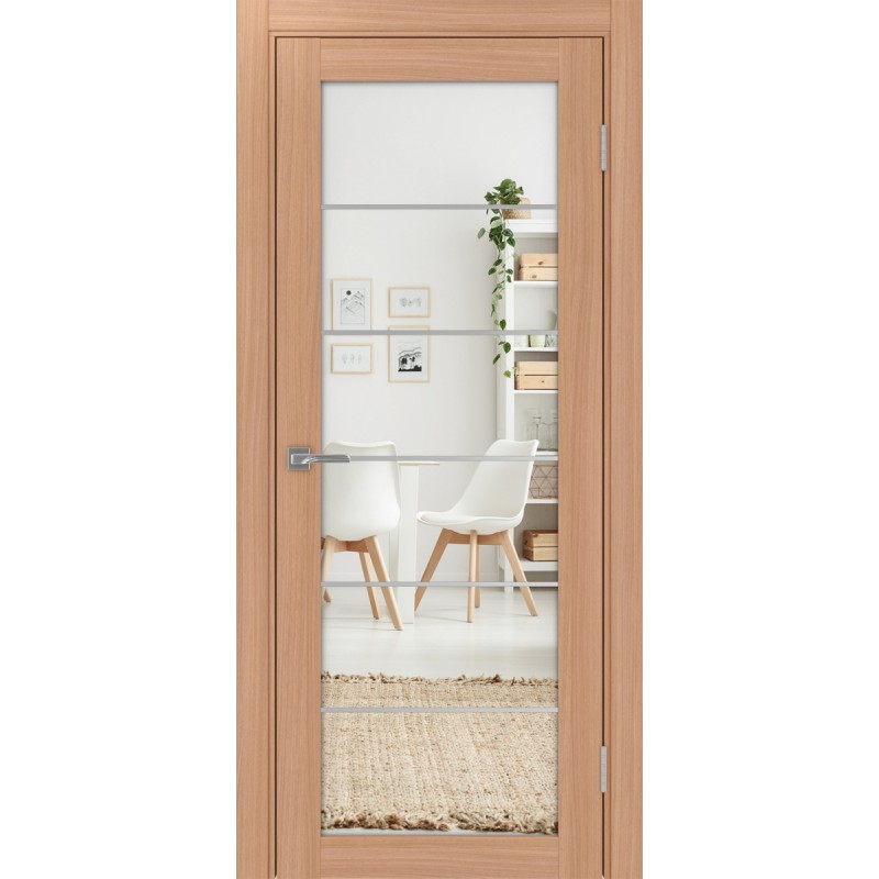 Межкомнатная дверь Турин 501АСС.2 молдинг алюм.хром, цвет Ясень тёмный Зеркало/Зеркало, размер 80*200 см.