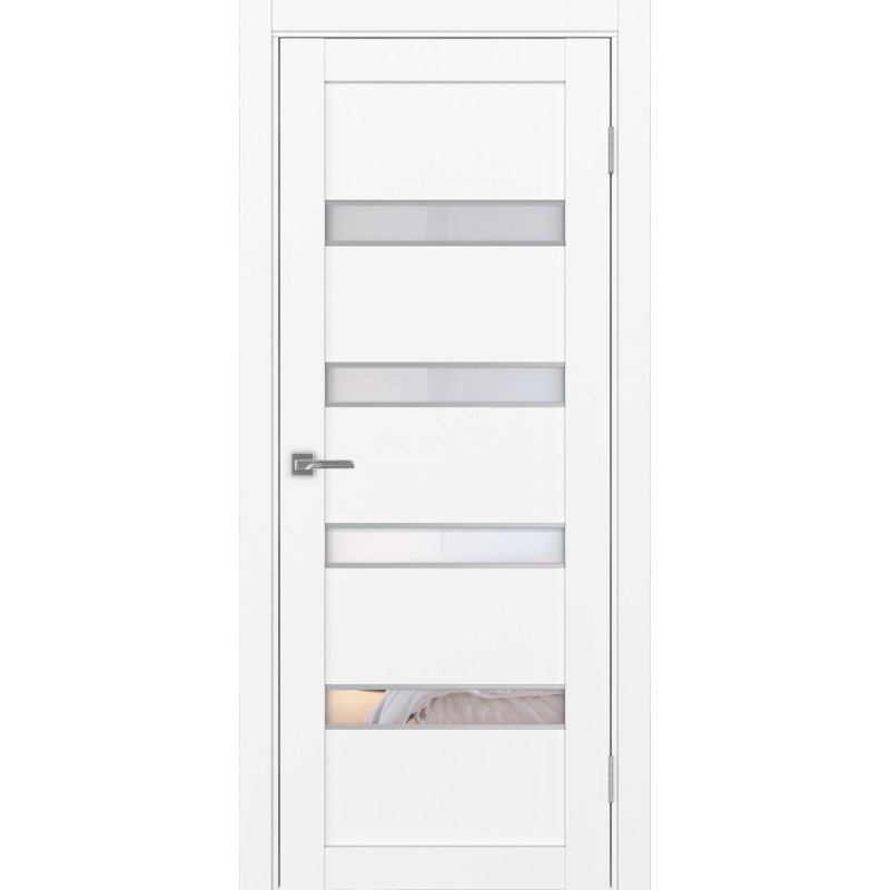 Межкомнатная дверь Турин 505AПC.12 молдинг алюм.хром, цвет Белый снежный Прозрачное, размер 80*200 см.
