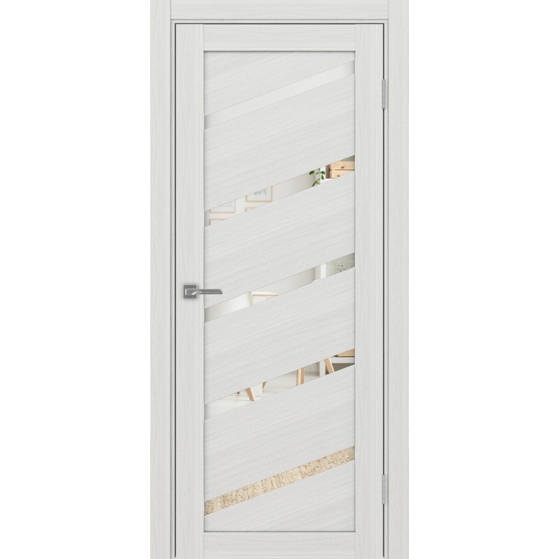 Межкомнатная дверь Турин 506У.112, цвет ясень серебристый, заполнение Зеркало, размер 200*80 см.