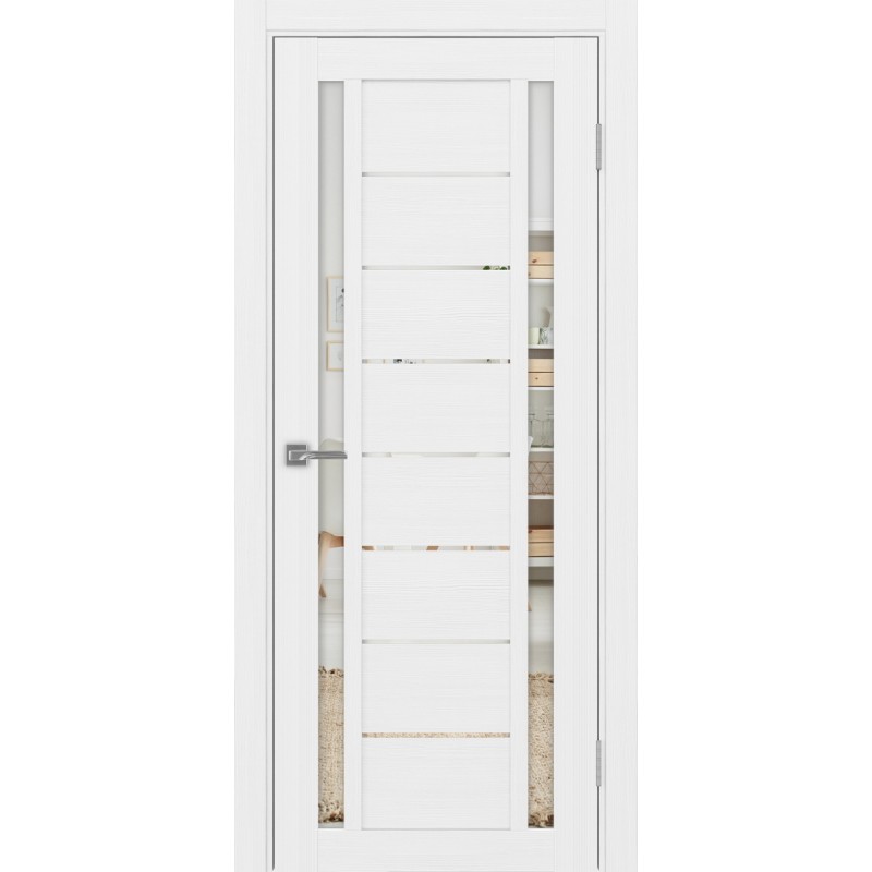 Межкомнатная дверь Турин 558.212, цвет белый лёд, заполнение Зеркало, размер 200*80 см.