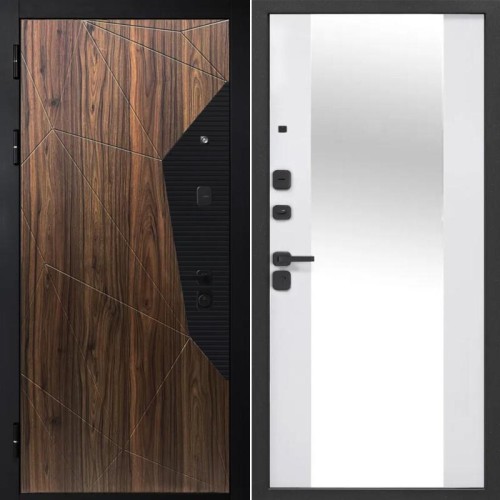 Металлическая 9 см Геометрия Зеркало Орех каньон / Эмалит белый 205*86 левая