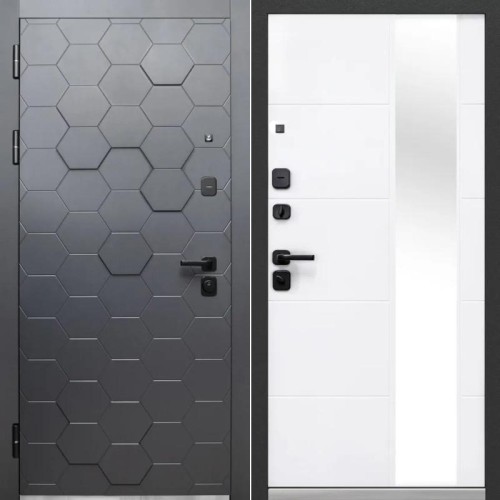 Металлическая Luxor 2МДФ 3D Сатин графит / Белый снег софт 205*96 левая