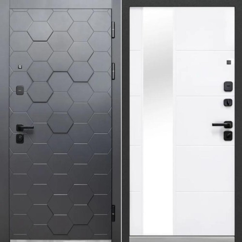 Металлическая Luxor 2МДФ 3D Сатин графит / Белый снег софт 205*86 правая