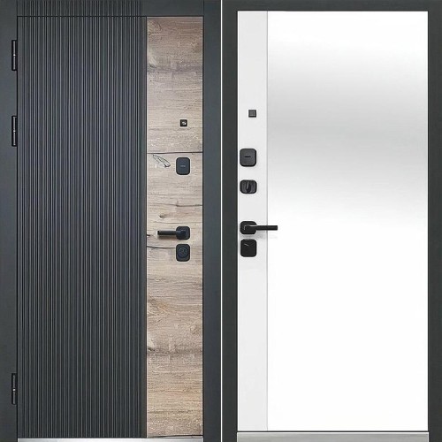 Металлическая Luxor 2МДФ Вертикаль Зеркало Дуб Сатин черный / Эмалит белый 205*86 левая