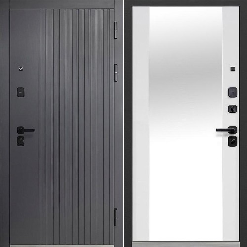 Металлическая Luxor 2МДФ Вертикаль Зеркало Сатин графит / Эмалит белый 205*96 правая