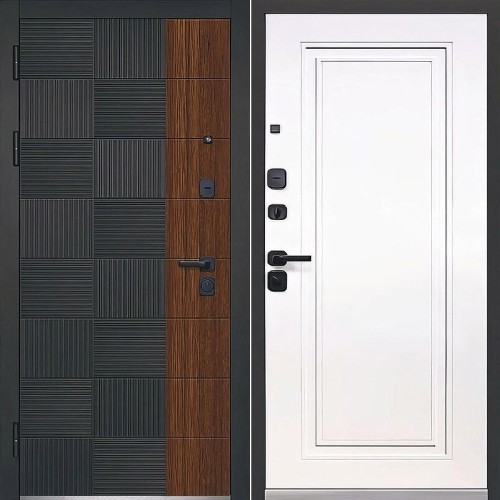 Металлическая Luxor 2МДФ Квадрат Нео Антрацит софт / Эмалит белый 205*86 левая