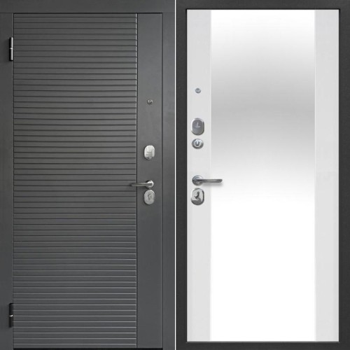 Металлическая Гарда 7 см 2 МДФ Линии Зеркало Сатин графит / Эмалит Белый 205*86 левая