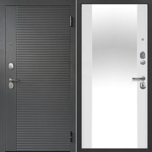 Металлическая Гарда 7 см 2 МДФ Линии Зеркало Сатин графит / Эмалит Белый 205*86 правая